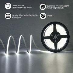 5V USB 3mm PCB COB LED Strip Light with Switch Dimmer Remote Control 320 LEDs