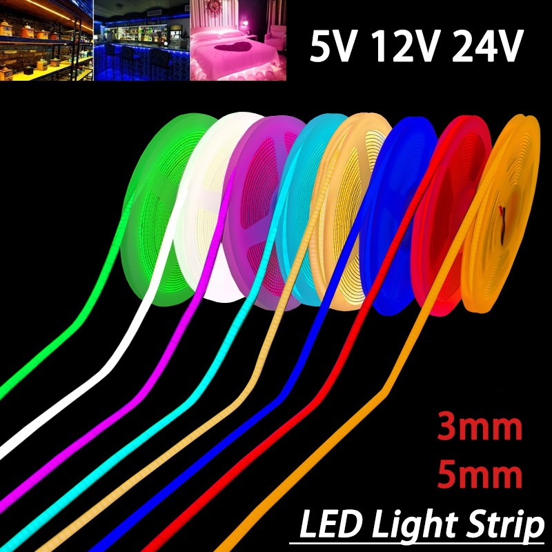 3mm 5mm 5V 12V 24V COB LED Light Strip Self-Adhesive Tape Cabinet Kitchen Lights