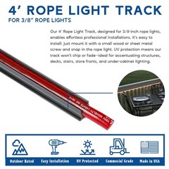 3/8″ Rope Light Track, Mounting Rope Light, PVC Plastic, Clear, 4 Foot