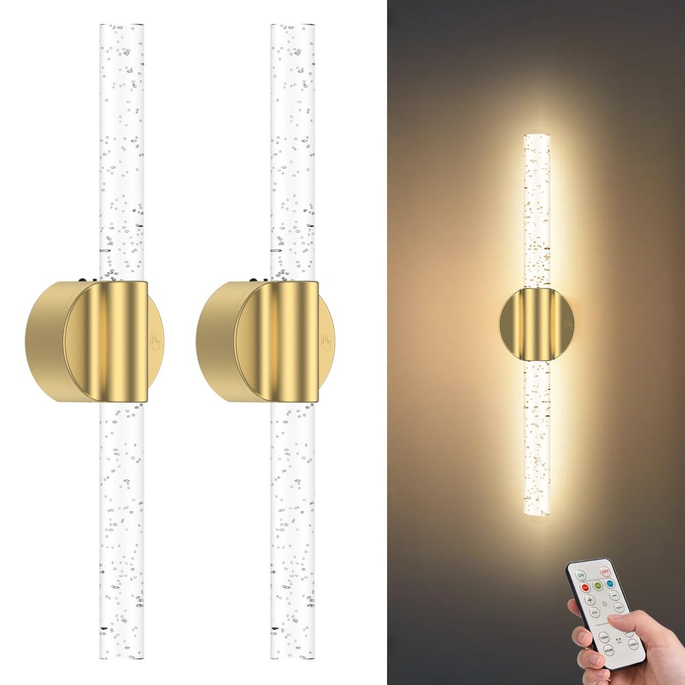 Realoc Peel And Stick On Battery Operated Wall Sconces Set Of 2 Gold Wireless