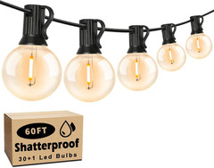 100FT LED Outdoor String Lights Patio Light with 52 Shatterproof G40 Dimmable Gl
