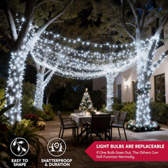 66ft White Christmas String Lights, 200 LEDs Clear Wire, 8 Modes, Connectable UL