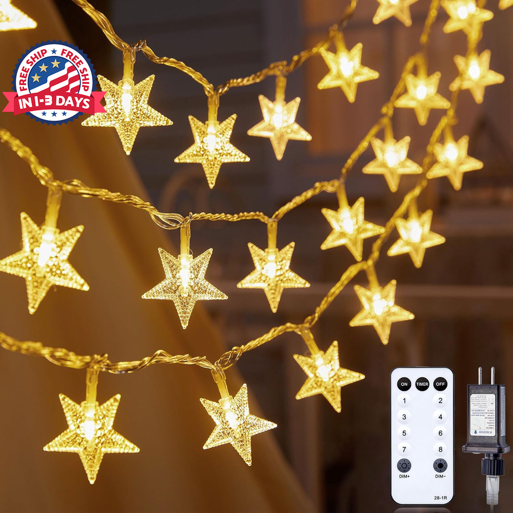 Guirnalda de luces LED navideñas con forma de estrella de 100 pies