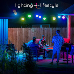 Vibe Sphere 57Ft Outdoor String Lights, 12 RGBWIC Bulbs, Smart App Compatible