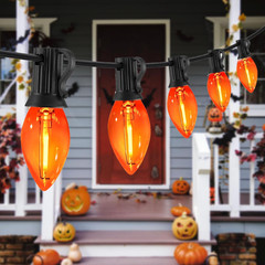 25FT C7 Orange LED Halloween String Lights, Waterproof Outdoor | Shatterproof, C