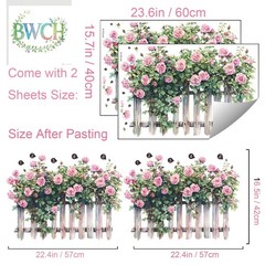 Romantic Rose Decals Floral Wall Decor, Rose Vine Fence Flowers Stickers Wall…