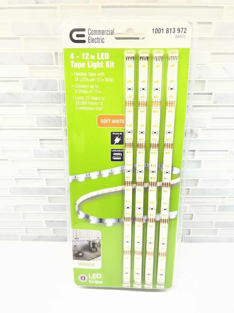 Commercial Electric 4 – 12″ LED Flexible Tape Light Kit 1001 813 972 Soft White