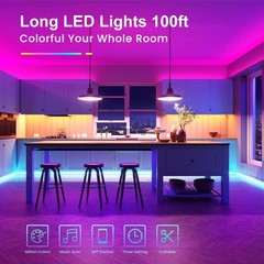 Tjoy Led Lights For Bedroom 100Ft Rgb Color Changing Led Strip Lighting Remote