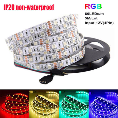 DC 12V 5050 16.4Ft RGB LED Strip 60LEDs/m Flexible LED Light LED Strip 5m/roll