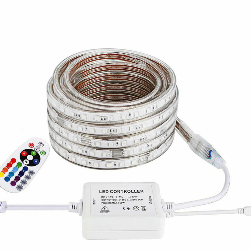AC 110V 220V RGB 5050 LED Strip Light Flexible Waterproof LED Rope Light 10M 15M