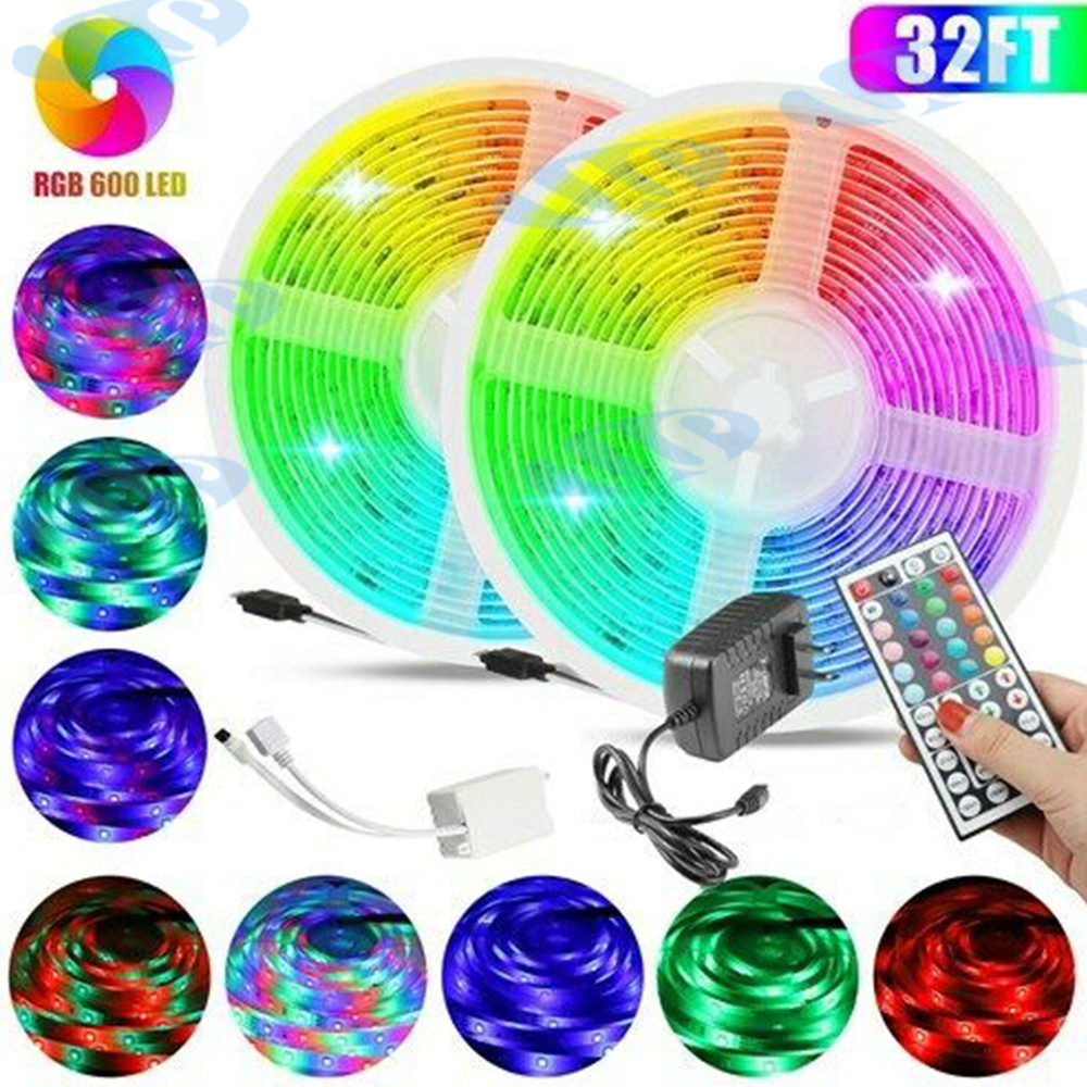 32ft Flexible 3528 RGB LED SMD Strip Light Remote Fairy Lights Room TV Party USA