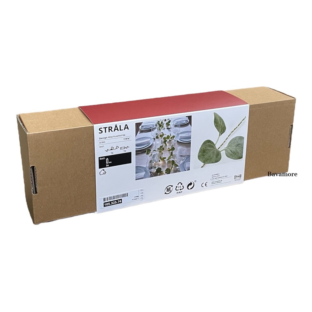 IKEA STRÅLA LED String Garland battery-operated Eucalyptus Artificial 118⅛” NEW
