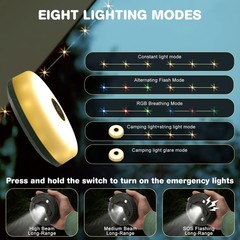 33ft Rechargeable Portable LED Camping String Lights Tent Fairy Lights RGB+Warm