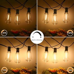 BRIGHTOWN 3-Color in 1 LED Outdoor String Lights with Remote, 100FT Edison –