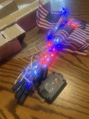 Solar LED Patriotic Star String Lights Red White Blue Color Changing Outdoor