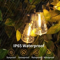 Outdoor String Lights 50 FT, Patio Bulbs with 27 LED Plastic Edison ST38 Bulb…