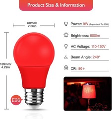 EvaStary LED Red Light Bulb 60W Equivalent, A19 LED E26 Base Red Color Light