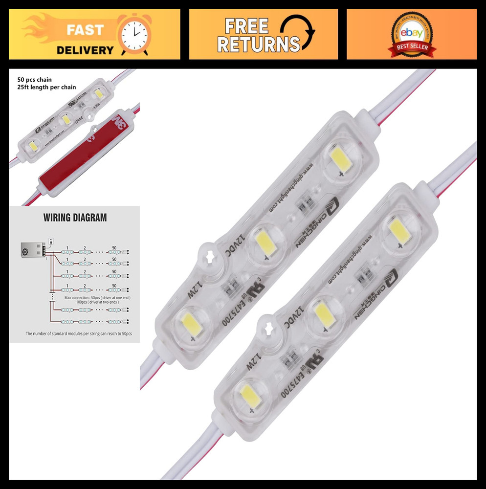 12V Blue LED Module Strip Light 5630 SMD 50pcs/Chain for Signage & Lightbox – 10