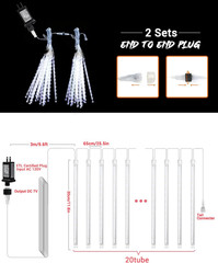 Cool White 20 Tubes Meteor Shower Icicle Lights 480 LED Raindrop Lights with Tim