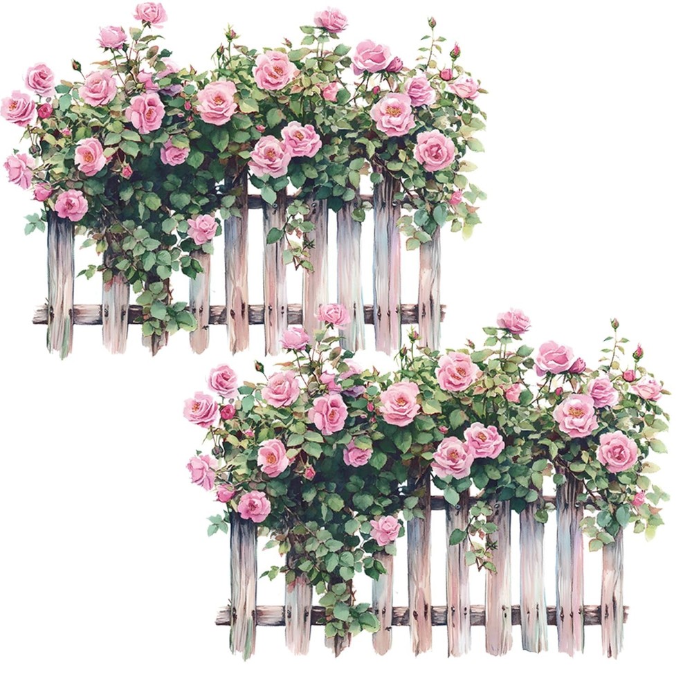 Romantic Rose Decals Floral Wall Decor, Rose Vine Fence Flowers Stickers Wall…