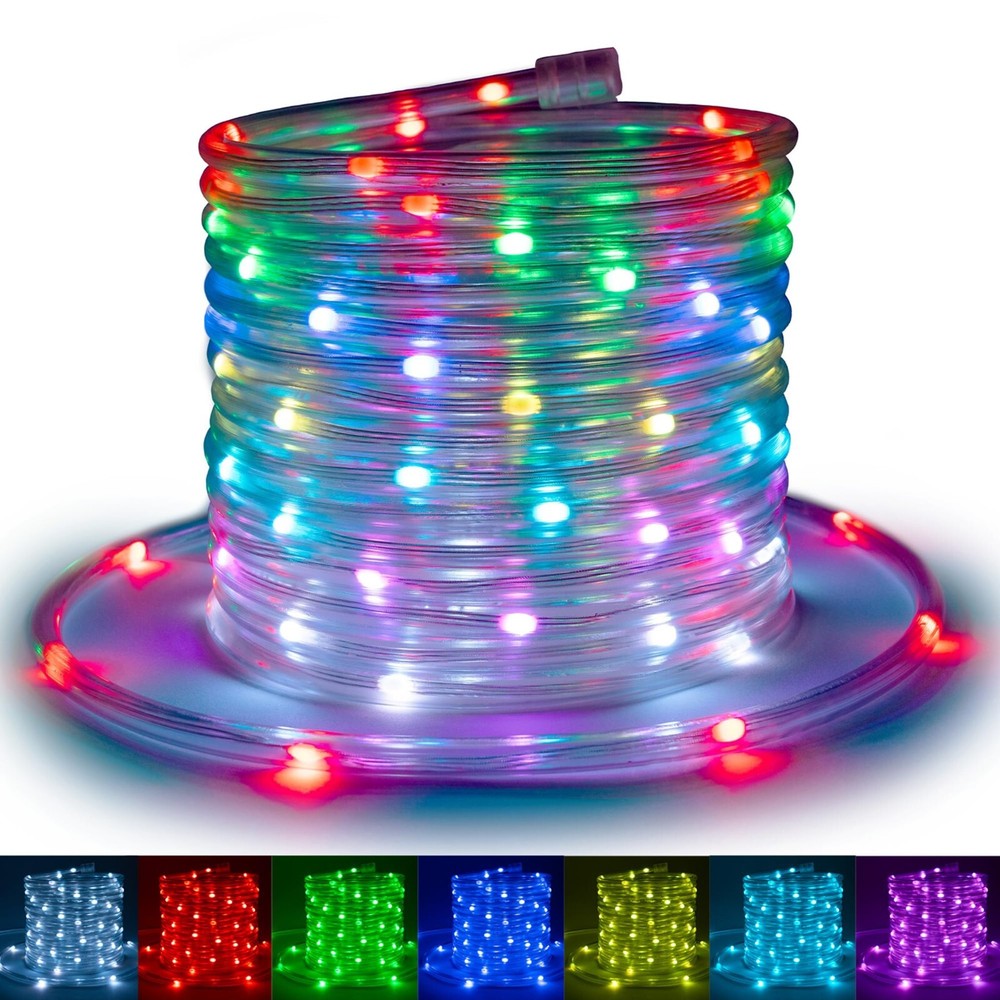 33ft LED Rope Light, 16 Dynamic Color-Changing Modes, 7 Primary Colors w/Control