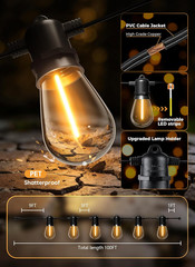 100FT Solar-String-Lights-Outdoor-Waterproof, 31+2LED S14 Shatterproof Bulb, Pat