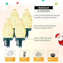 66ft C9 LED String Lights Warm White Waterproof 100 Bulbs Outdoor Extendable