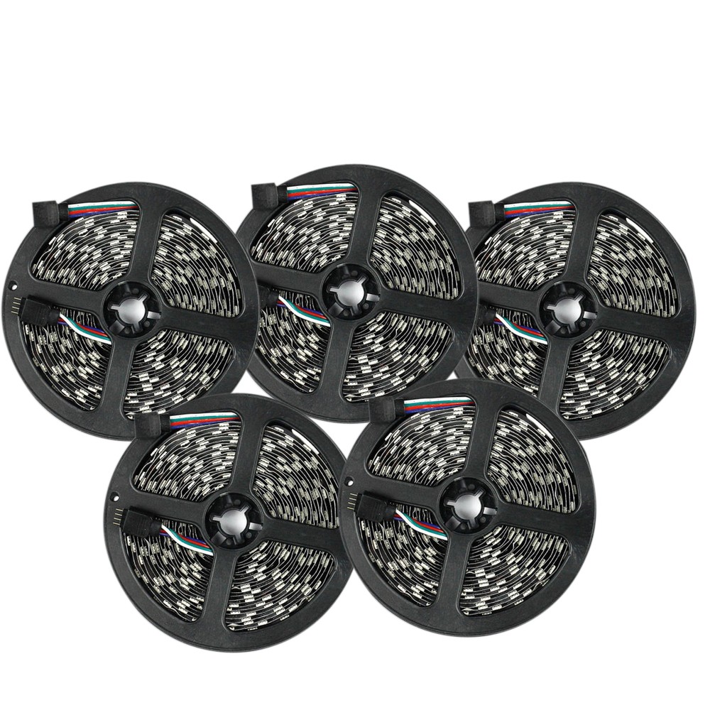 5PCS 16.4ft RGB LED Strip Light Black Roll 5050 Tape Light for Party Home Indoor