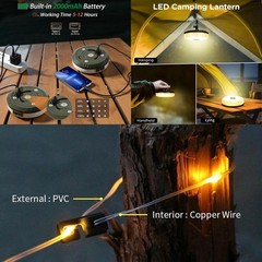 2Pack 4IN1 Portable Camping String USB Lights Rechargeable waterproof Tent Lamps