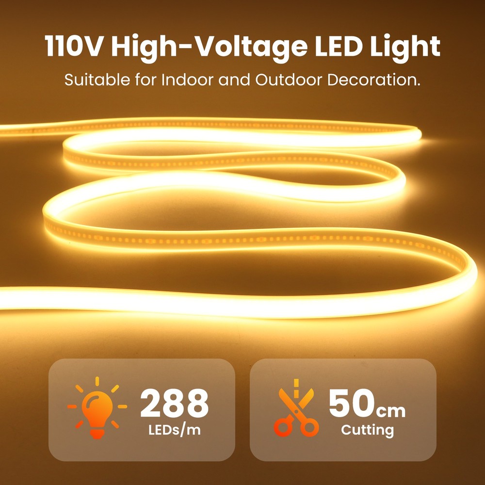 110V COB Neon LED Strip Lights Dimmer Flexible Light Indoor Outdoor Waterproof