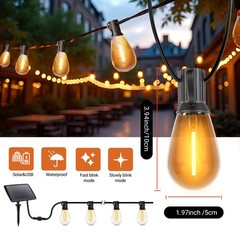 100FT Solar String Lights S14 Shatterproof Waterproof for Patio Garden Outdoor