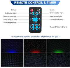Proyector láser RGB exterior IP65 con efectos de cielo estrellado y luciérnagas.