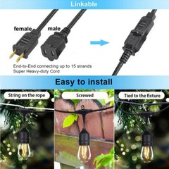 100Ft LED String Lights with 50pcs Shatterproof Bulbs for Outdoor Patio, Garden