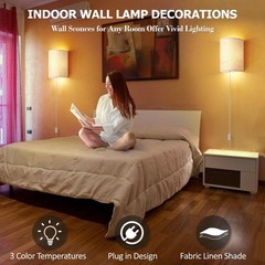 OCATO Plug in Wall Sconces Set of Two: Wall Light Wall Lamp with On/Off Switc…