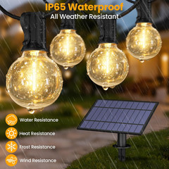 25FT Solar String Lights Outdoor Waterproof G40 Bulbs with Dual Charging for