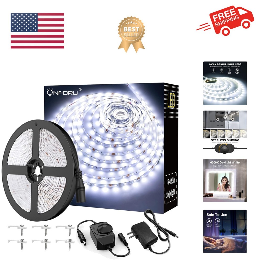 Safe 5M Dimmable LED Light Strip – Bright Daylight White for Aesthetic Touches