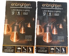 2 Pack Enbrighten LED Bistro String Lights-12 Feet-6 Bulbs-Indoor/Outdoor- 2200K