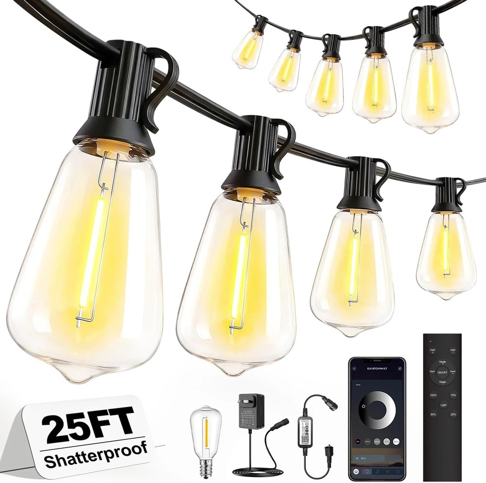 25FT String Lights Outdoor Waterproof LED Patio Lights with Remote