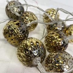 Globe String Lights Battery Operated Gold Plastic Ball Fairy Lights Warm White