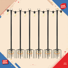 NEW 6 Pack 9FT String Light Poles Outdoor Metal Hanging Patio Garden Party