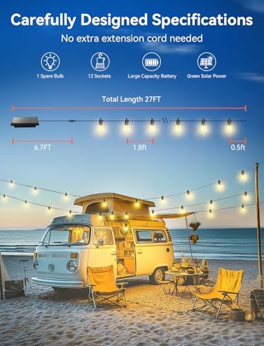 BRIGHTEVER SOLAR POWERED OUTDOOR STRING LIGHTS WITH REMOTE, 27FT – BLACK