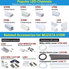 Muzata 6Pack 3.3FT/1M LED Channel 6Pack, Black with Transparent Cover