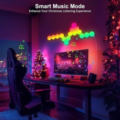8 pc LED Hexagon Light Wall Panels Smart Sync RGB Remote+App+Wired Music Gaming
