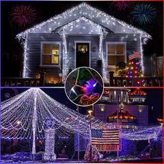 4th of July Decorations-200Led 66Ft Red White Blue String Lights 8Mode Plug | In