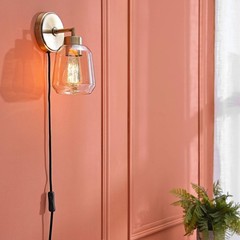Globe Electric 51715 1-Light Plug-In Or Hardwire Wall Sconce Matte Brass Smoked