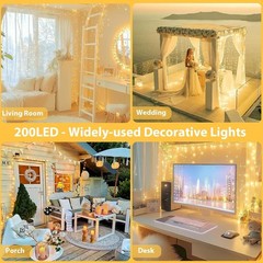 66FT Warm White String Lights with Memory Function, Timer and Connectable Design
