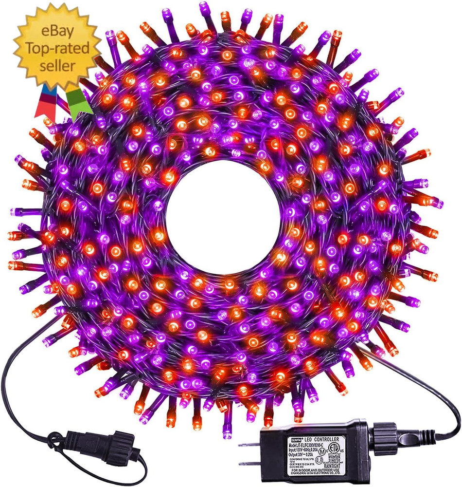 300 LED Halloween Lights Waterproof,99 FT String Lights with Timer | Purple & Or