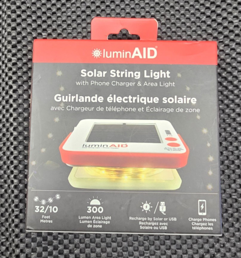 LuminAID Solar String Light 300 Lumens With Phone Charger & Area Light – NEW