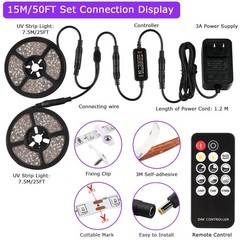 50 Foot Black Light Strips & Remote, Dimmable Flexible Blackights Strip Lights f