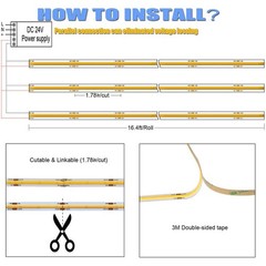 12/24V Flexible COB LED Strip Light 384/528LEDs High Density Tape Car Boat Decor